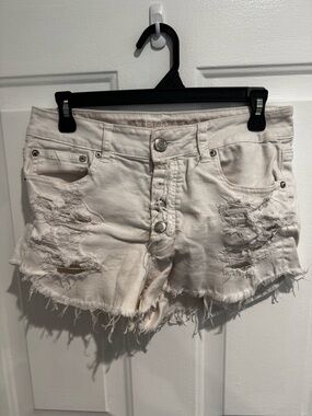 American Eagle Outfitters Cream Distressed Jean Shorts